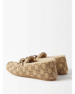 Gucci Driver Loafer With Merino Wool Lining, Size 34 It - Natural