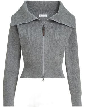 Brunello Cucinelli Cashmere And Alpaca Blend English Ribbed Cardigan - Gray
