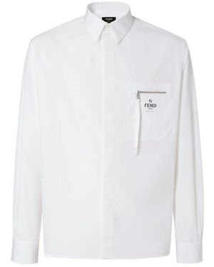 Fendi Zip-Pocket Logo Printed Shirt - White