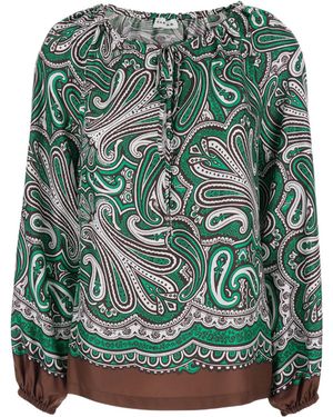 P.A.R.O.S.H. P.A.R.O..H. Silk Blouse With Long Balloon Sleeves And All-Over Print For - Green