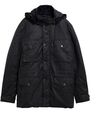 Barbour Waxed Cotton Hooded Field Jacket - Black