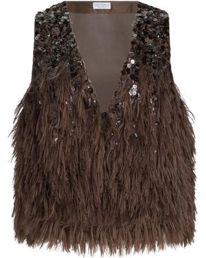 Brunello Cucinelli Sequin Fringed Vest - Brown