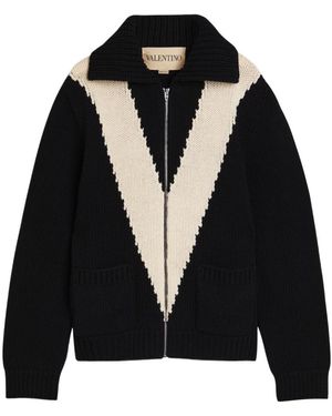 Valentino Logo-Intarsia Wool Cardigan - Black