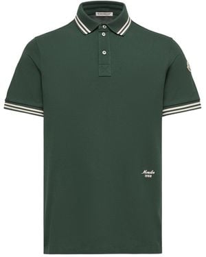 Moncler Striped Trim Cotton Piquet Polo Shirt - Green
