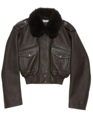 Acne Studios Leather Bomber Jacket - Black