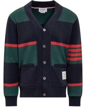 Thom Browne Bar Striped Knitted Cardigan - Blue