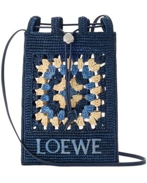 Loewe Crochet-Knit Cross Body Bag - Blue