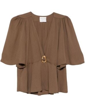 forte_forte Hammered-Ring Draped Top - Brown