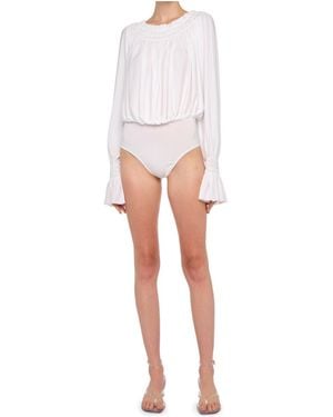 Norma Kamali Long Sleeve Peasant Bodysuit - White