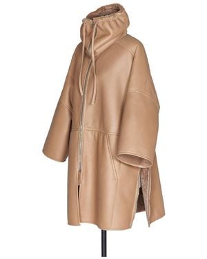 Max Mara Shearling-Trim Cape Coat - Natural