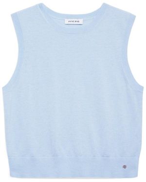 Anine Bing Moni Crop Wool Blend Knit Crew Neck Vest - Blue