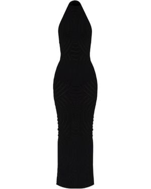 MISBHV Mesh Halter Neck Backless Maxi Dress - Black
