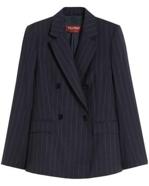 Max Mara Pinstripe Double-Breasted Blazer - Blue