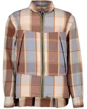 Sacai Checked Zip Overshirt Jacket - Brown