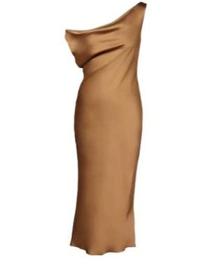 Norma Kamali Maria Crepe Satin Midi Dress - Brown