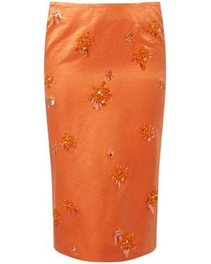 ShuShu/Tong Floral-Decorated Midi Skirt - Orange