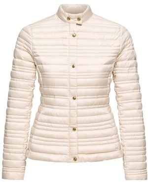Moncler Cataire Striped-Quilted Down-Filled Biker Jacket - Natural