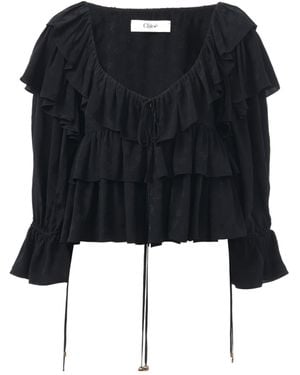 Chloé Chloé Ruffled Cropped Blouse - Black