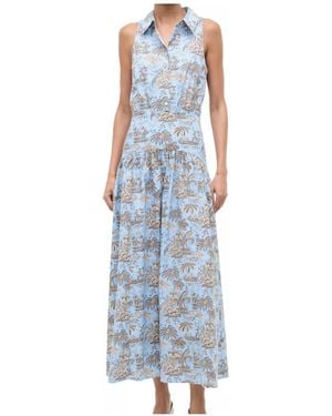 STAUD Floral Printed Romy Midi Dress - Blue