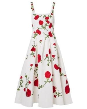 Carolina Herrera Embroidered Silk Cocktail Dress - White