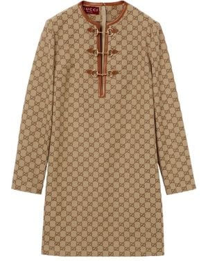Gucci Monogrammed Long-Sleeve Mini Dress - Natural