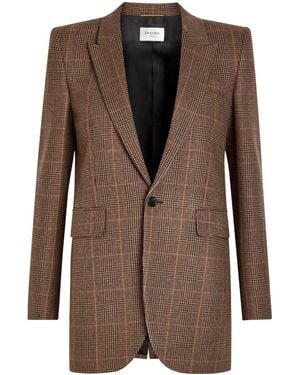 Saint Laurent Houndstooth Wool Blazer - Brown