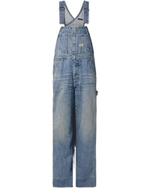 R13 Frayed Denim Overalls - Blue