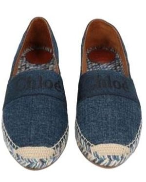 Chloé Denim Canvas Closed-Toe Slip-Ons - Blue