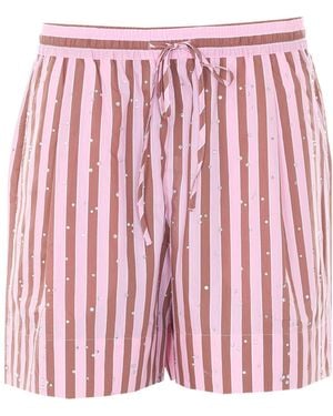 Essentiel Antwerp Jeeuw Striped Embellished Shorts - Red