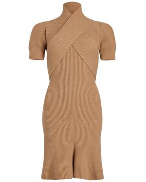 Patou Crossover Neck Knitted Midi Dress - Natural