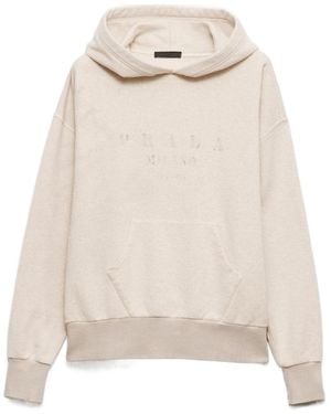 Prada Logo Printed Long Sleeved Hoodie - Natural