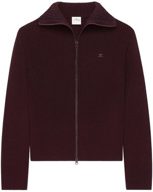 Courreges Ribbed Wool Zipped Jumper - Purple