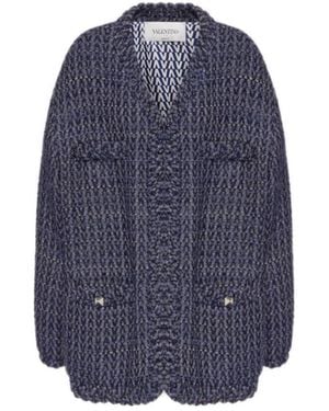 Valentino Braided-Trim Tweed Jacket - Blue