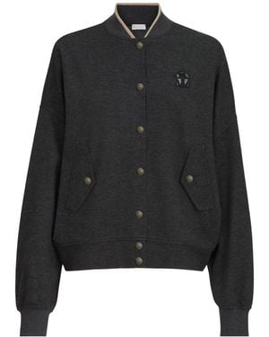 Brunello Cucinelli Cashmere Interlock Bomber-Style Sweatshirt With Logo - Black