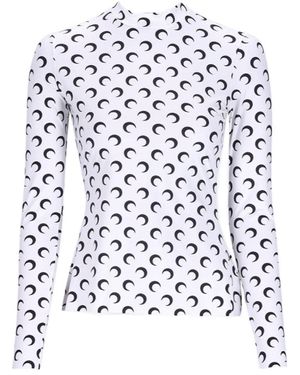 Marine Serre Crescent Print Turtleneck Long-Sleeved Top - White