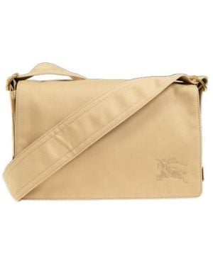 Burberry Logo Embroidered Trench Shoulder Bag - Natural