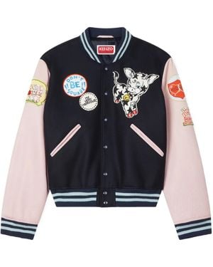 KENZO Badges Embroidered Varsity Jacket - Blue