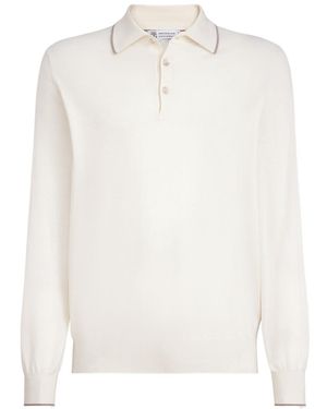 Brunello Cucinelli Sea Island Lightweight Knit Polo Shirt - White