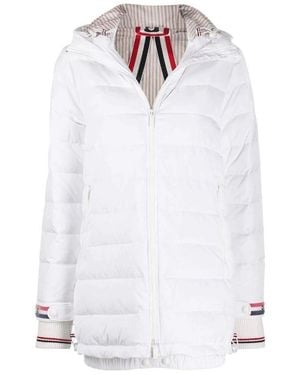 Thom Browne Zip-Up Hooded Overcoat - White