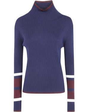 Mantu Ribbed Fine-Knit Striped-Sleeve Top - Blue