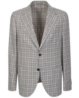 Lardini Single-Breasted Checked Blazer - Grey