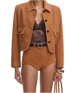 Self-Portrait Suede Jacket - Brown