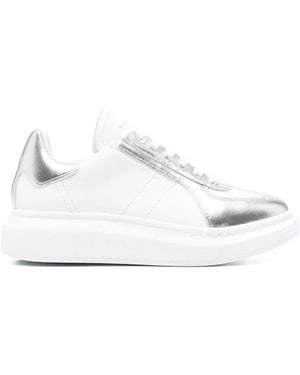 McQueen Metallic-Panel Leather Sneakers - White