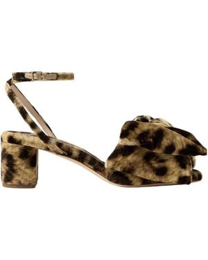 Loeffler Randall Carmen Bow-Embellished Leopard-Print Velvet Sandals - Brown