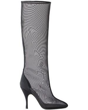 Alaïa Tube 100 Grosgrain-Trimmed Tulle Knee Boots - Grey