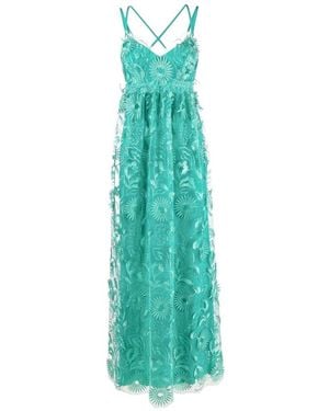 Alberta Ferretti Floral-Lace Sleeveless Maxi Dress - Green