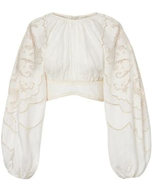 Zimmermann Daylight Embroidered Linen Crop Top - White