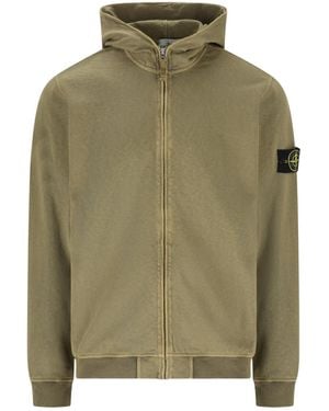 Stone Island Logo Patch Zipped Hoodie - Green