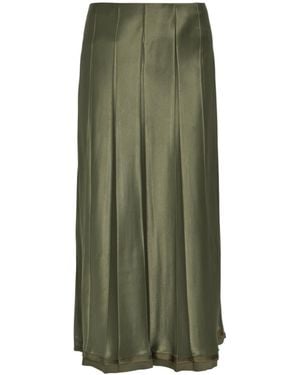 Vince Pleated Satin Midi Skirt - Green