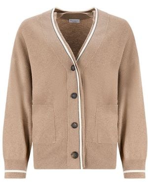 Brunello Cucinelli Long-Sleeved Knitted Cardigan - Natural